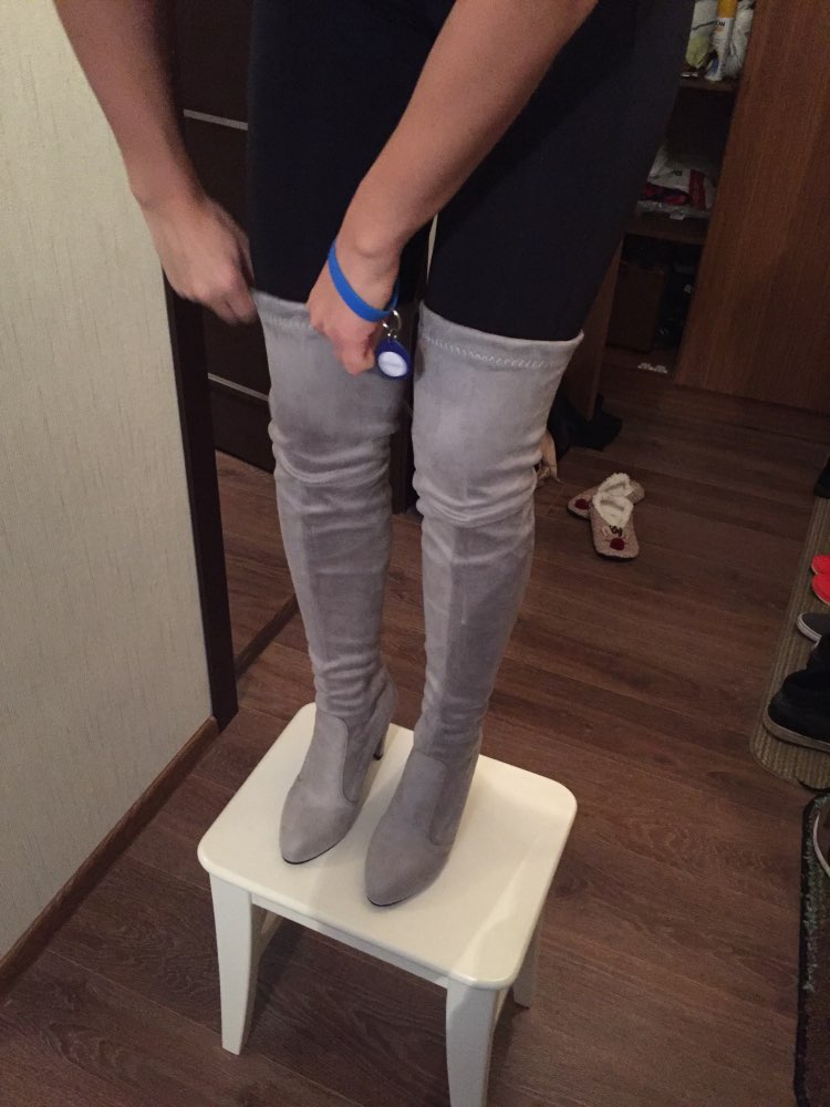 Womens Stretch Suede Over the Knee Boots Sexy Fashion Slim Thigh High Boots Chunky Heels Plus Size Shoes Woman 2016 Black Grey