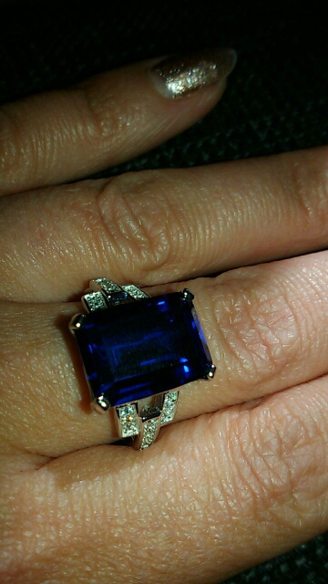 JewelryPalace Luxury Emerald Cut 9.6ct Created Blue Sapphire Cocktail Ring Genuine 925 Sterling Silver Ring for Fashion Women