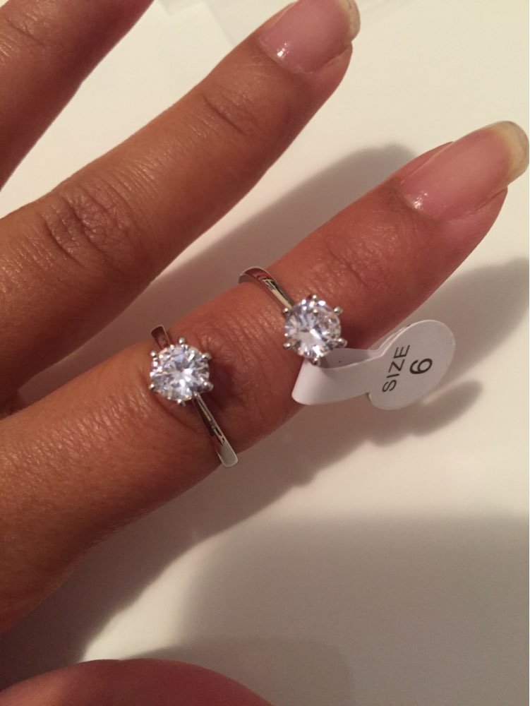 Claasic 1carat 6mm 6claws CZ diamond Rings for women 18K platinum plated white gold Jewelry Engagement alliance USA size