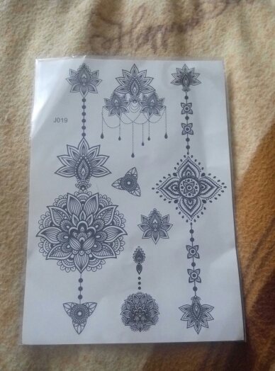 1PC Fashion Flash Waterproof  Tattoo Women Black Ink Henna Jewel Sexy Lace BJ019 Flower Pendant Wed Henna Temporary Tattoo Stick