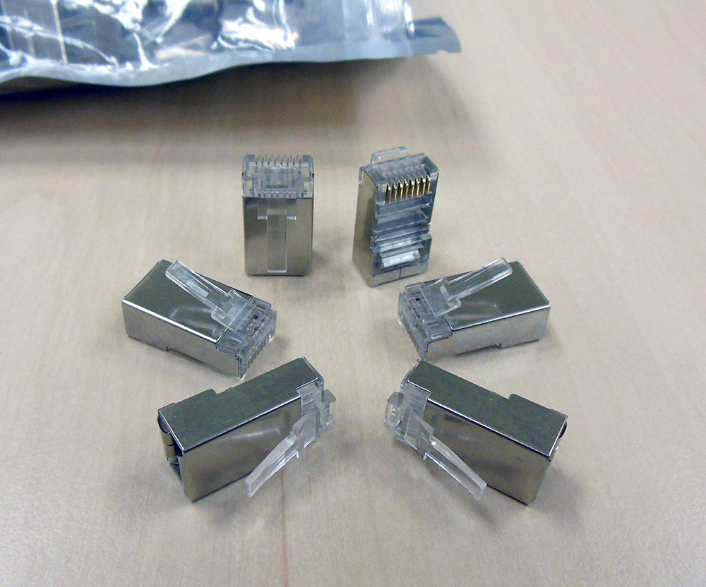 50pcs / lot  rj45 connector cat6 cat6a shielded network connectors rj45 plug terminals for stp ethernet Cable switches modem
