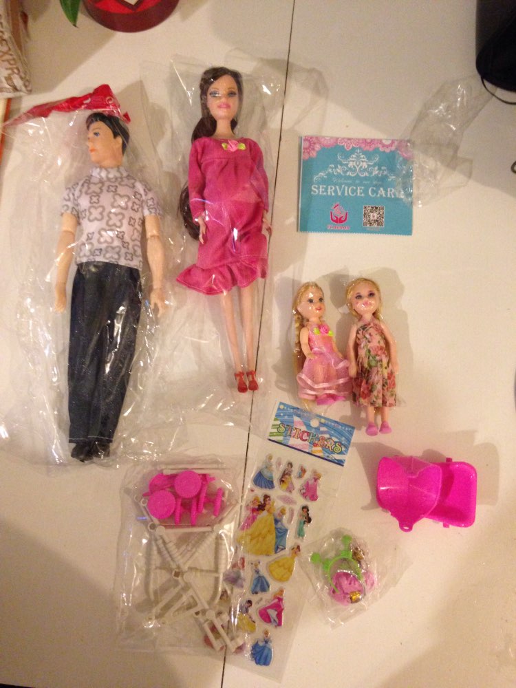 UCanaan Toys Family 5 People Dolls Suits 1 Mom /1 Dad /2 Little Kelly Girl /1 Baby Son/1 Baby Carriage Real Pregnant Doll Gifts
