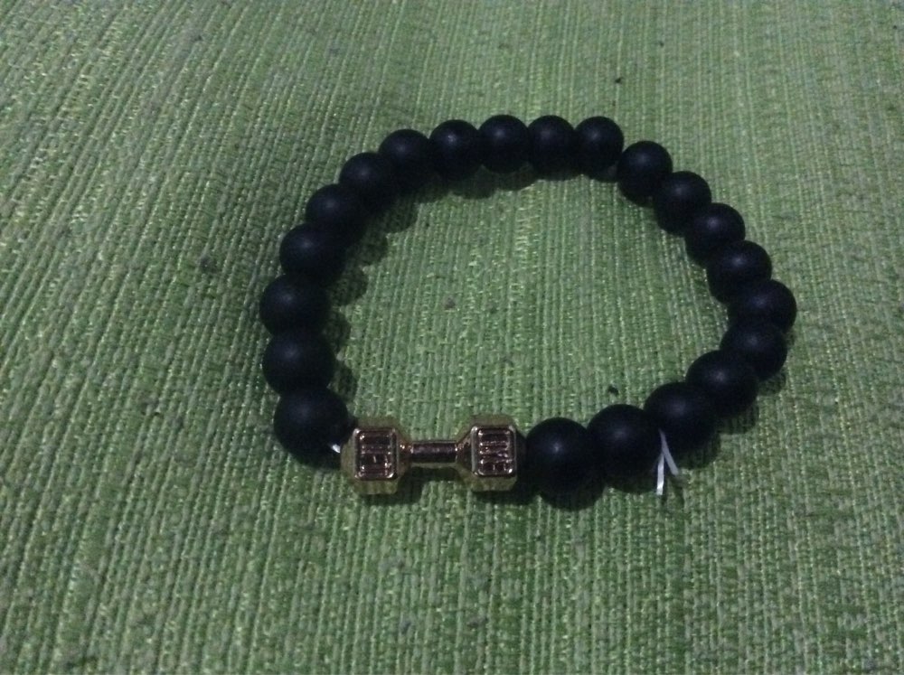 Wholesale Alloy Metal Barbell & Black Natural Matte Stone Beads Fashion Dumbbell Bracelets Men Stretch Yoga Bracelet